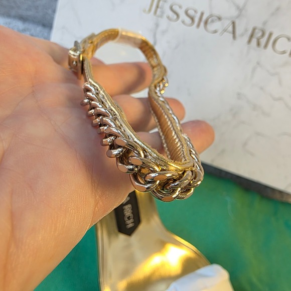Jessica Rich Gold Chain‎ Platform Clear Toe Ankle Chain Stiletto Heels NIB Sz 40 - Picture 4 of 6